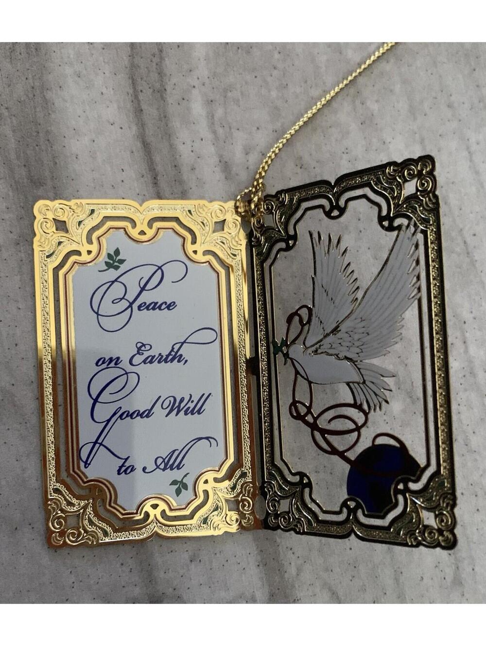 Baldwin 2003 Gold Finish Brass Christmas Ornament Peace Earth Goodwill Dove